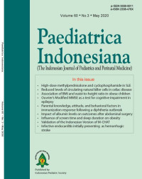 Image of Jurnal Paediatrica Indonesiana (The Indonesian Journal of Pediatrics and Perinatal Medicine) Volume 60 No. 3 May 2020
