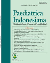 Image of Jurnal Paediatrica Indonesiana (The Indonesian Journal of Pediatrics and Perinatal Medicine) Volume 62 No. 4 July 2022