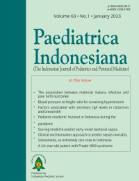Image of Jurnal Paediatrica Indonesiana (The Indonesian Journal of Pediatrics and Perinatal Medicine) Volume 63 No. 1 January 2023