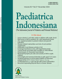 Image of Jurnal Paediatrica Indonesiana (The Indonesian Journal of Pediatrics and Perinatal Medicine) Volume 63 No. 6 November 2023